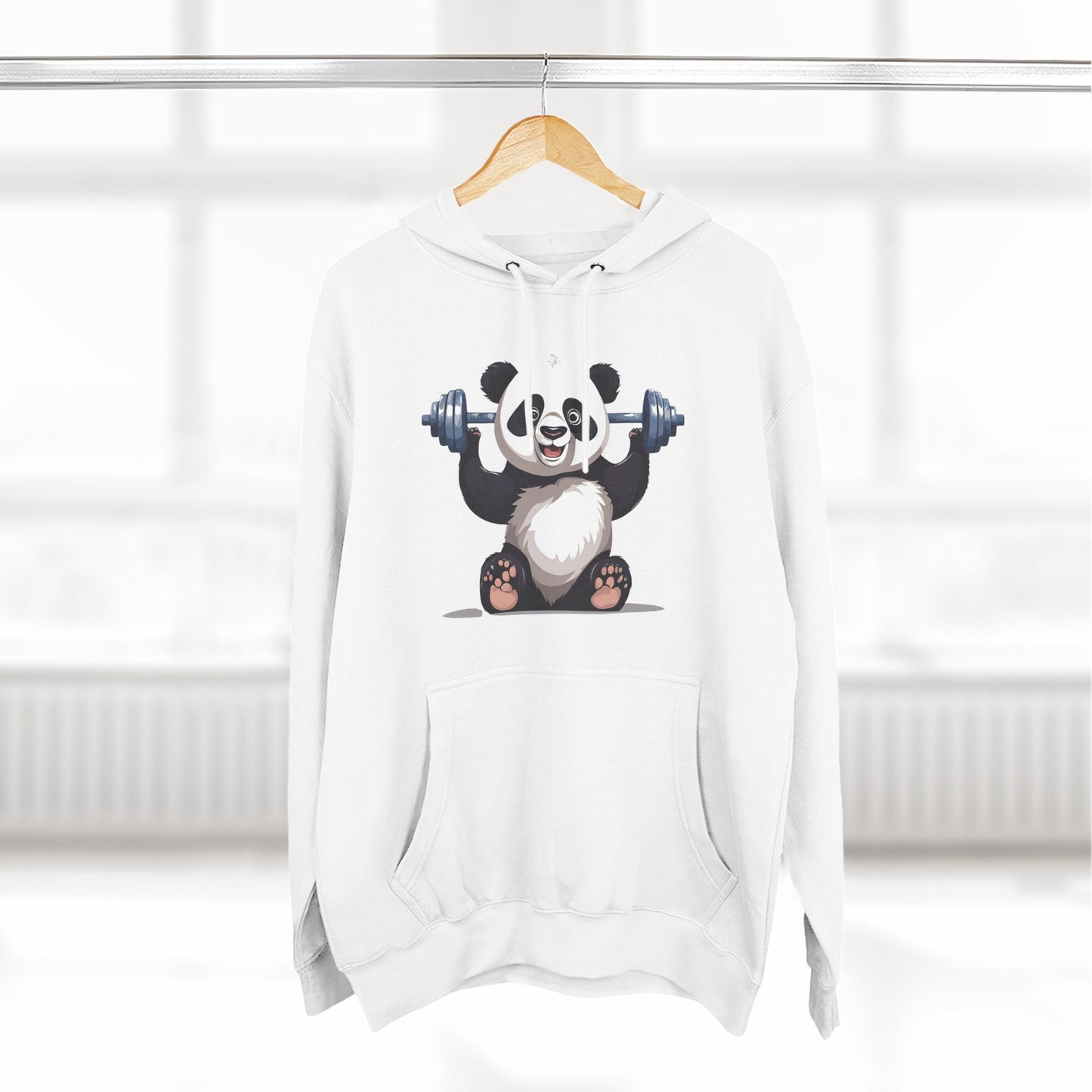 Happy Panda Lifting Weights- Three-Panel Fleece Hoodie
