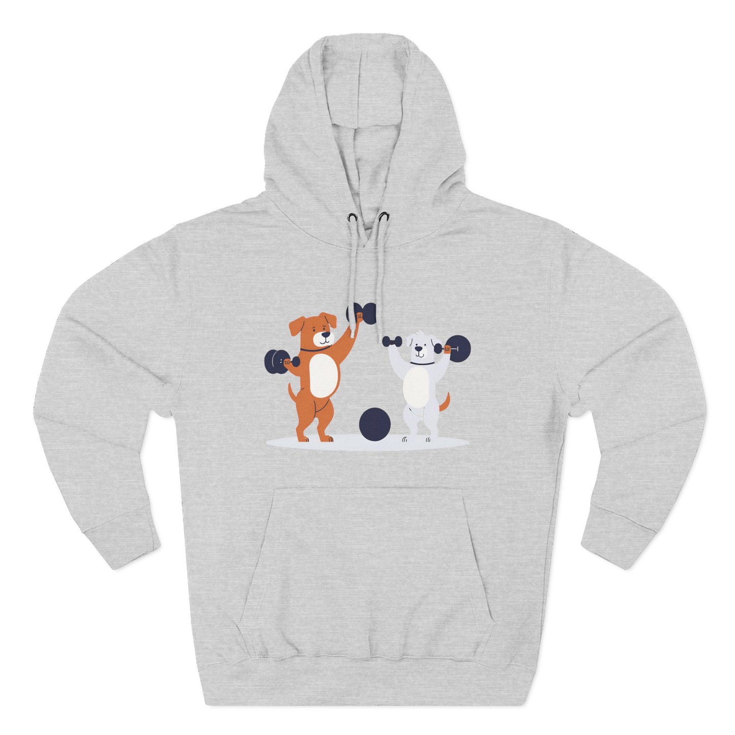 Two Dogs Lifting Weights- Three-Panel Fleece Hoodie