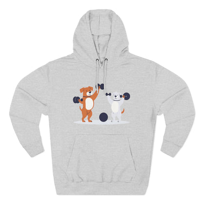 Two Dogs Lifting Weights- Three-Panel Fleece Hoodie