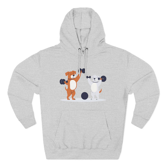Two Dogs Lifting Weights- Three-Panel Fleece Hoodie