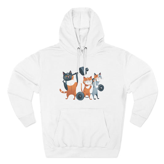 Three Happy Cats Lifting Weights- Three-Panel Fleece Hoodie