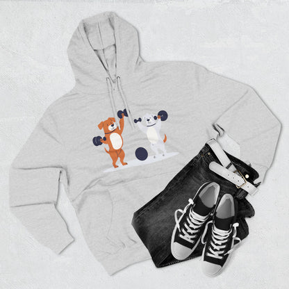 Two Dogs Lifting Weights- Three-Panel Fleece Hoodie