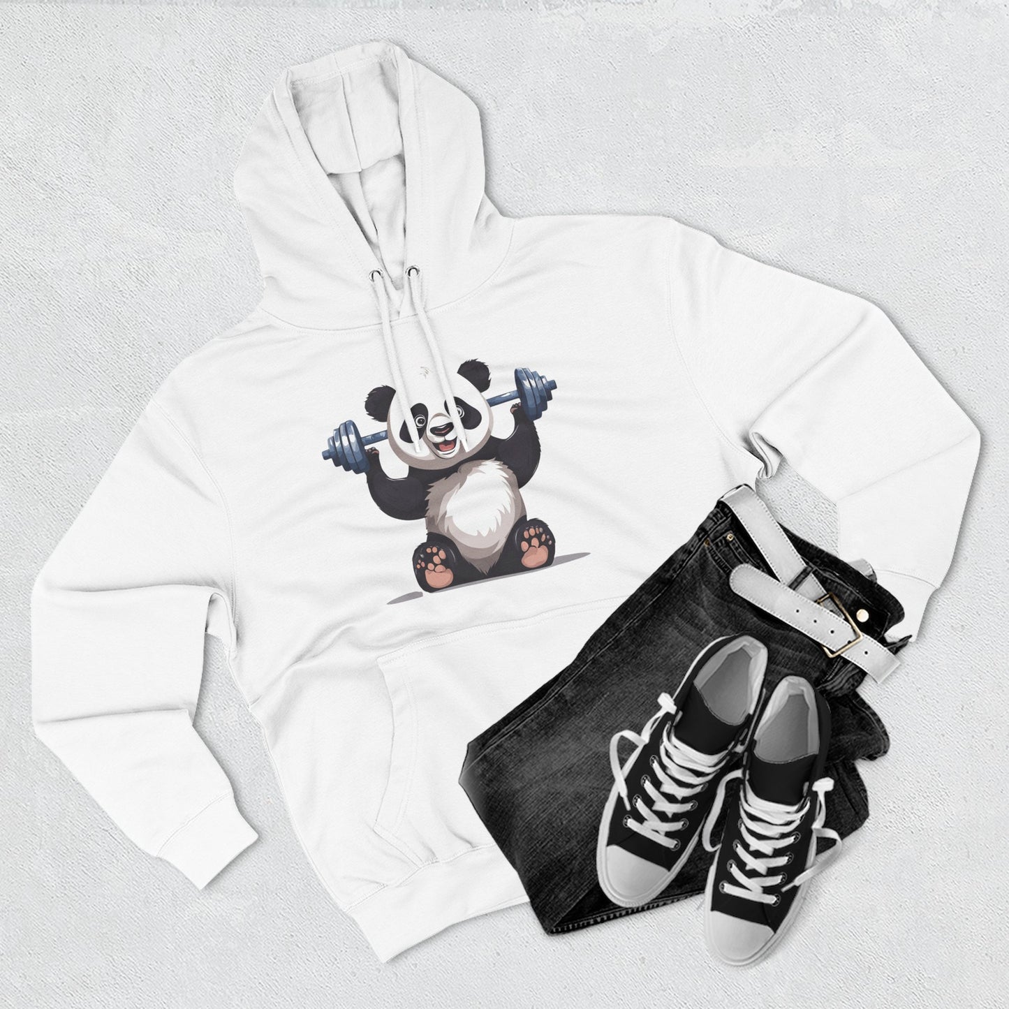 Happy Panda Lifting Weights- Three-Panel Fleece Hoodie