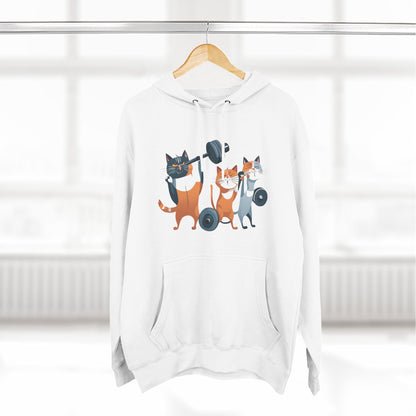 Three Happy Cats Lifting Weights- Three-Panel Fleece Hoodie